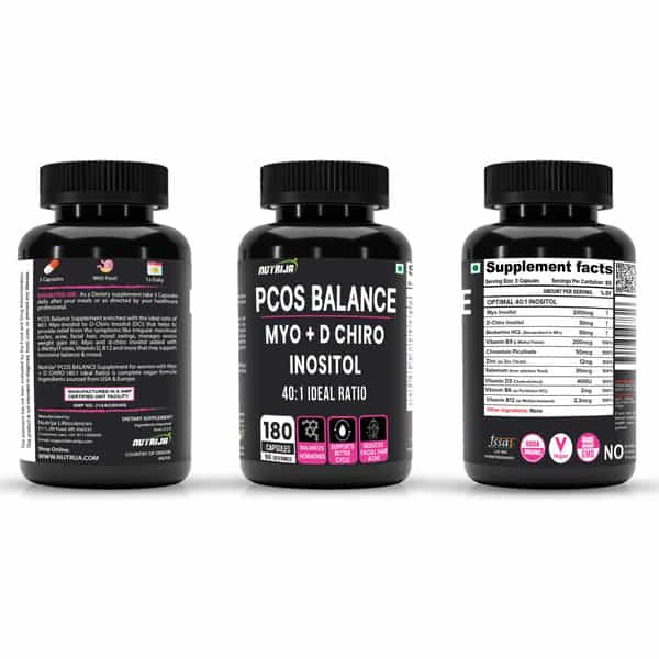 Nutrija Pcos Supplement - Myo Inositol 2000Mg | D-Chiro-Inositol 50Mg - 40:1 Ideal Ratio - 180 Caps