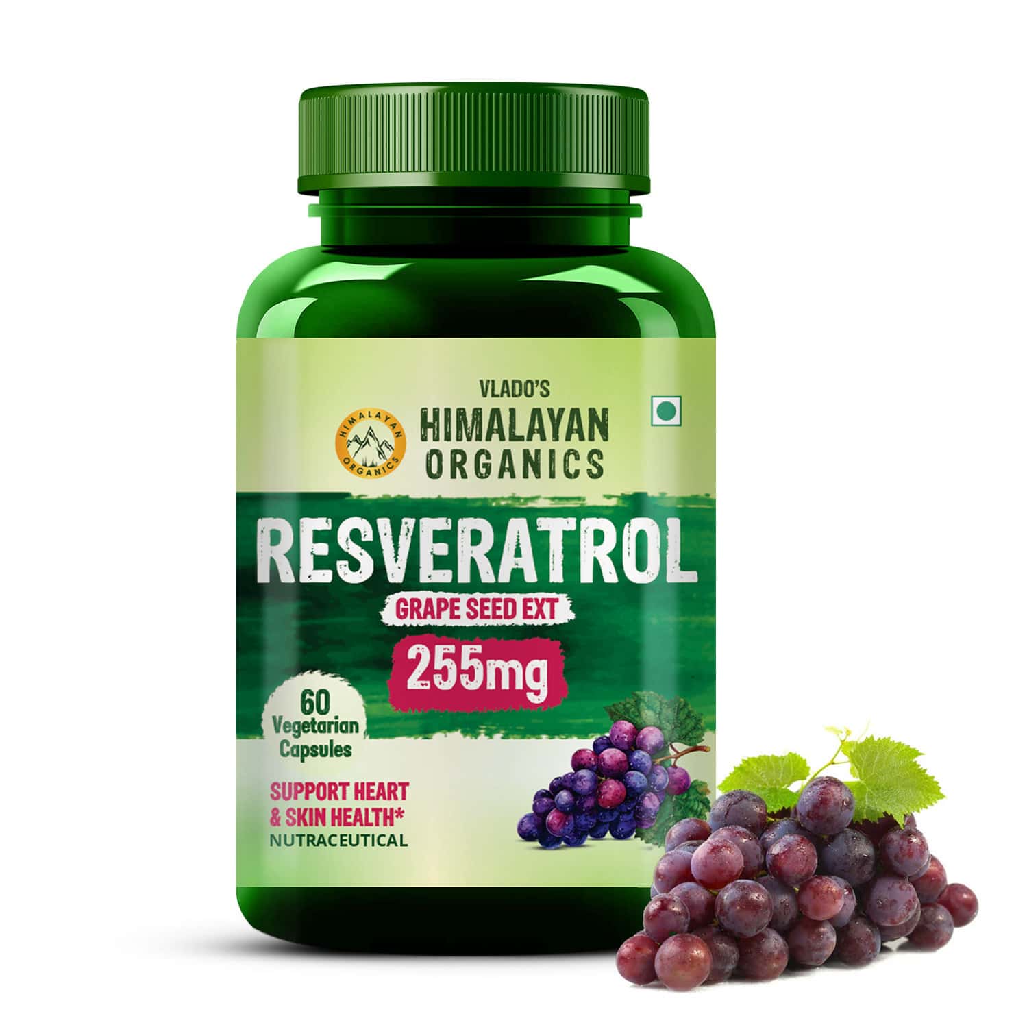 Vlado's Himalayan Organics 255mg With Grape Seed Extract Supplement | Heart Skin Health | Veg - 60n