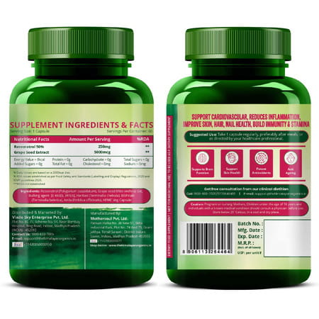 Vlado'S Himalayan Organics 255mg With Grape Seed Extract Supplement | Heart Skin Health | Veg - 60n