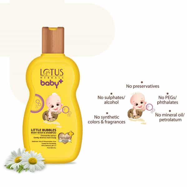 Lotus Herbals Baby+ Little Bubbles Combo Body Wash + Shampoo 200Ml Baby Wipes 10Pc 2 Product Combo