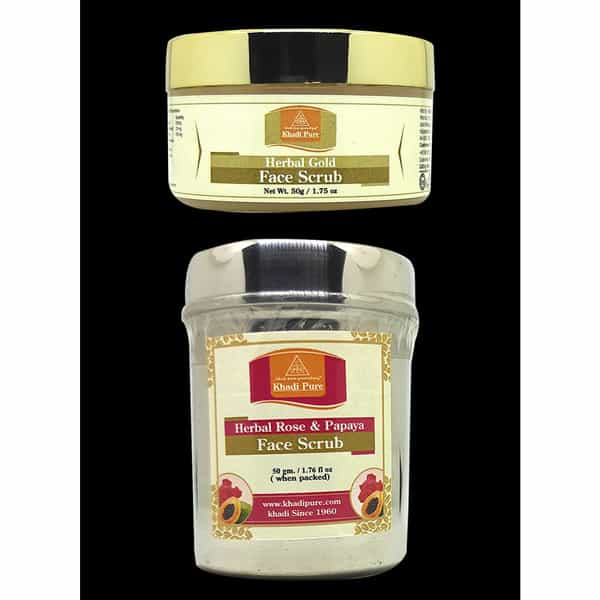 Khadi Pure Herbal Gold Face Scrub & Rose & Papaya Face Scrub (50G) Pack Of 2 (100G)