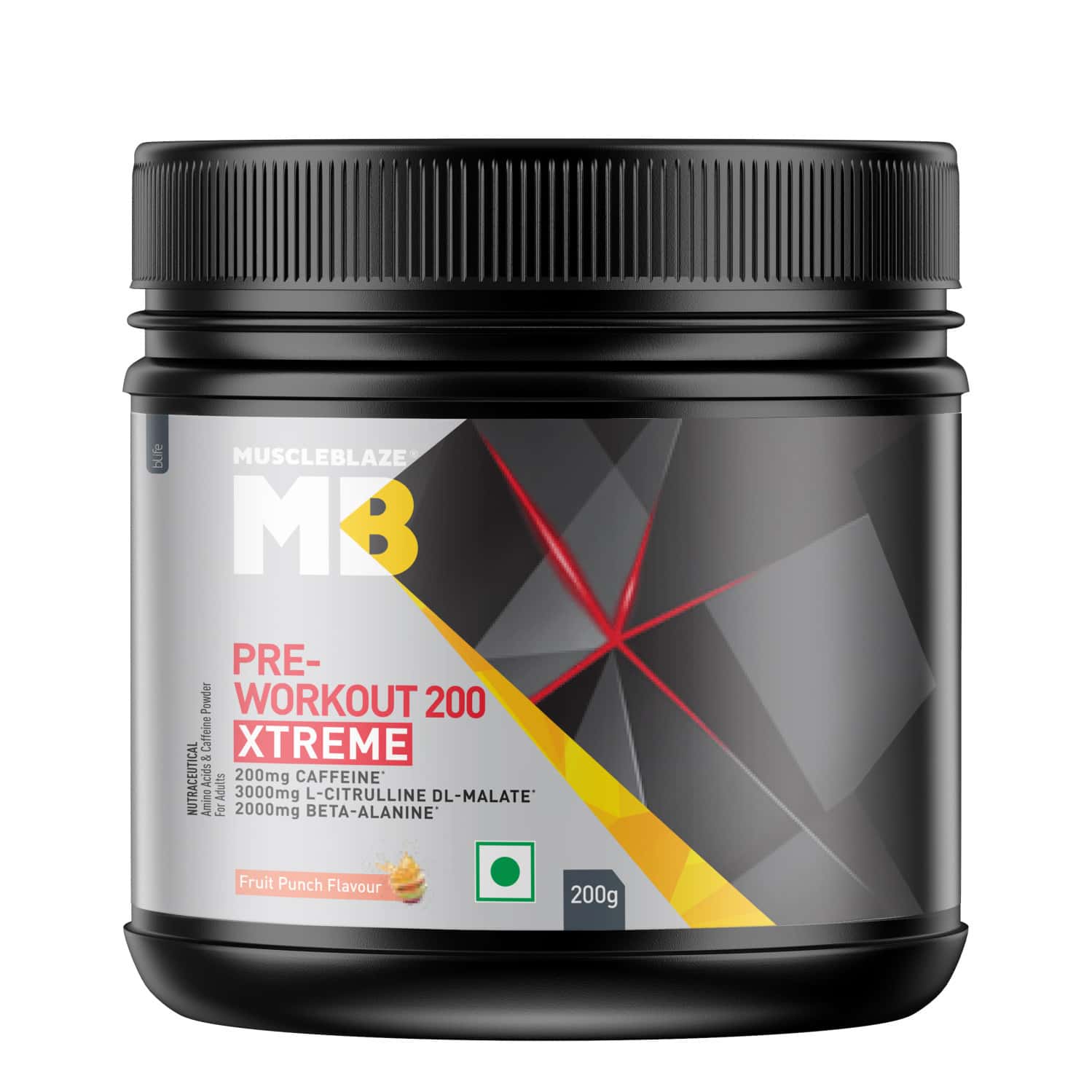 Muscleblaze Pre Workout 200 Xtreme (fruit Punch | 30 Servings | 200g) | 200mg Caffeine