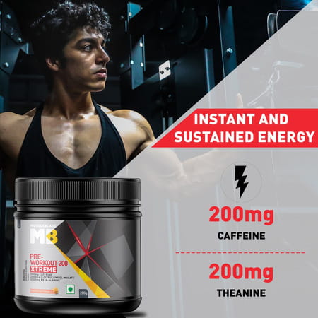 Muscleblaze Pre Workout 200 Xtreme (Fruit Punch | 30 Servings | 200G) | 200Mg Caffeine