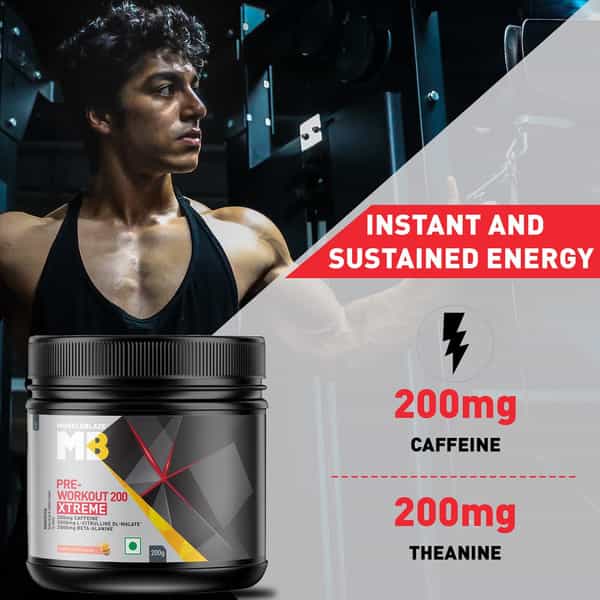 Muscleblaze Pre Workout 200 Xtreme (Fruit Punch | 30 Servings | 200G) | 200Mg Caffeine