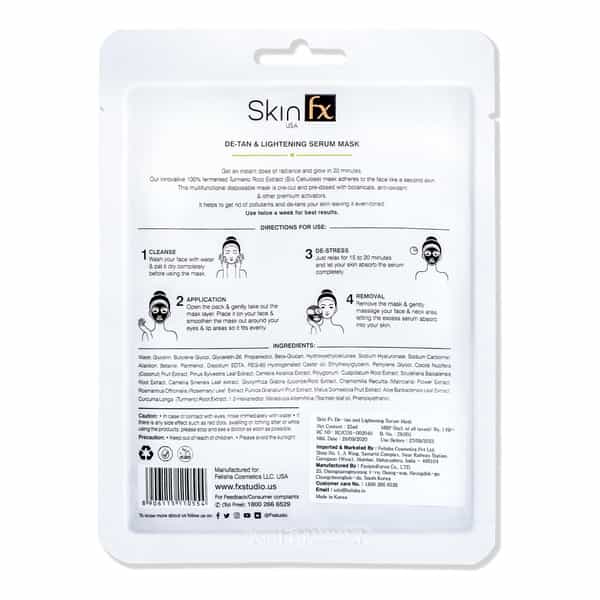 Skin Fx Detan & Lightening Serum Mask | Curcuma That Helps In Clearing Clogged Pore | 25 Ml