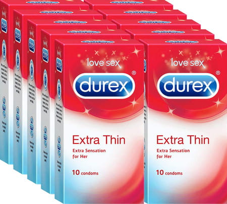Durex Extra Thin Condoms For Men - 10 Count (Pack Of 10)