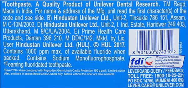 Pepsodent Germi Check Cavity Protection 2 X 150 Gm With Save Rs. 27/-
