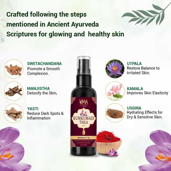 Uma Ayurveda Kumkumadi Tailam | For All Skin Types And No Side Effects - 30Ml