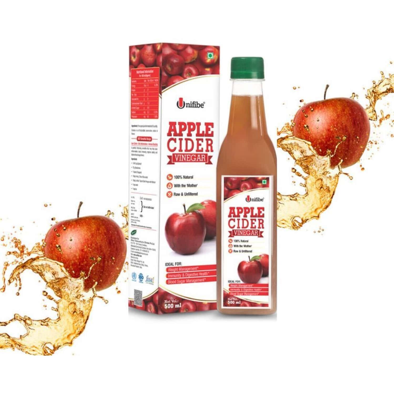 Unifibe Natural Apple Cider Vinegar With Mother - 500 Ml | Raw | Unfiltered & Unpasteurized - 500ml