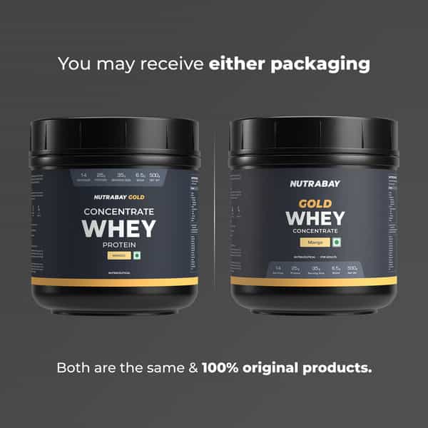 Nutrabay Gold 100% Whey Protein Concentrate|25G Protein|Muscle Support & Recovery|Mango | 500G
