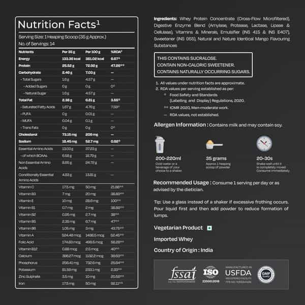 Nutrabay Gold 100% Whey Protein Concentrate|25G Protein|Muscle Support & Recovery|Mango | 500G