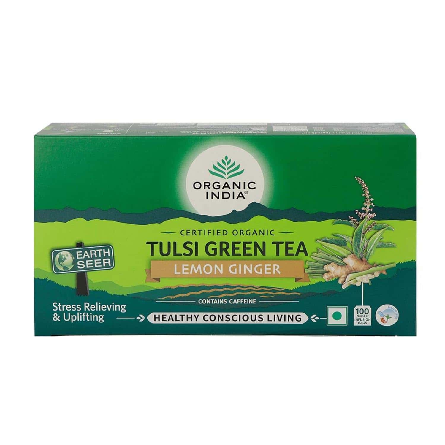 Organic India Tulsi Green Tea Lemon Ginger | 100 Teabags