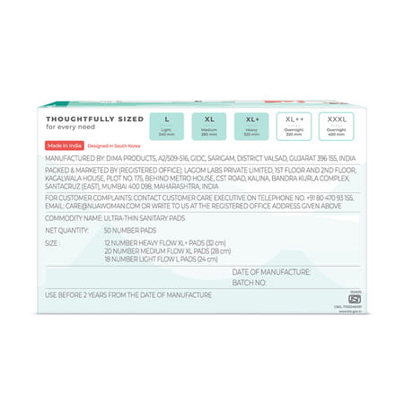 Nua Sanitary Pads | 12 Heavy Flow | 20 Medium Flow | 18 Light Flow | 50 Pads