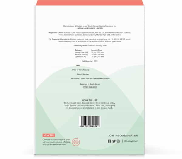 Nua Sanitary Pads | 12 Heavy Flow | 20 Medium Flow | 18 Light Flow | 50 Pads