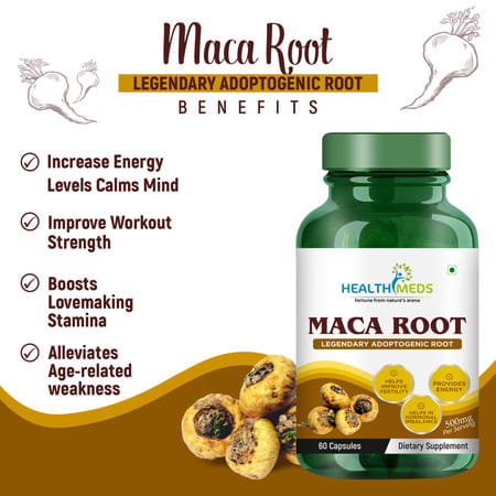 Healthmeds Maca Root Extract Capsule Dietary Supplement For Men & Women - 500mg 60 Veg Capsules