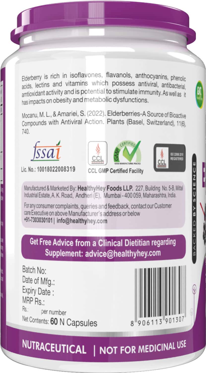 Buy HEALTHYHEY NUTRITION NATURAL ELDERBERRY FRUIT EXTRACT 60 VEGETABLE