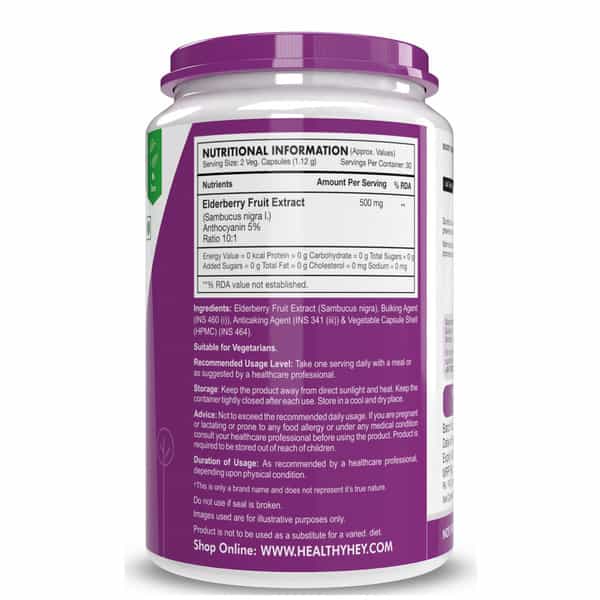 Healthyhey Nutrition Natural Elderberry Fruit Extract 60 Vegetable Capsules
