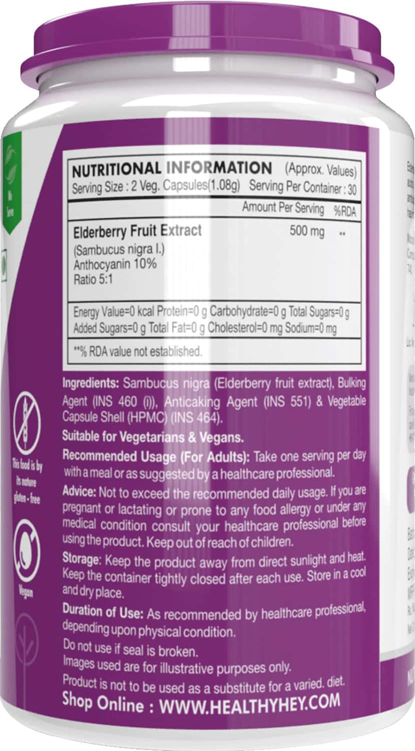 Buy HEALTHYHEY NUTRITION NATURAL ELDERBERRY FRUIT EXTRACT 60 VEGETABLE