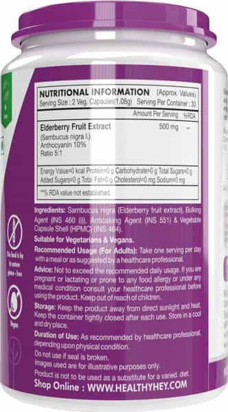Healthyhey Nutrition Natural Elderberry Fruit Extract 60 Vegetable Capsules