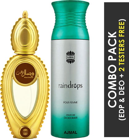 Ajmal Wisal Dhahab Edp 50Ml Perfume For Men And Raindrops Femme Deodorant 200Ml For Women