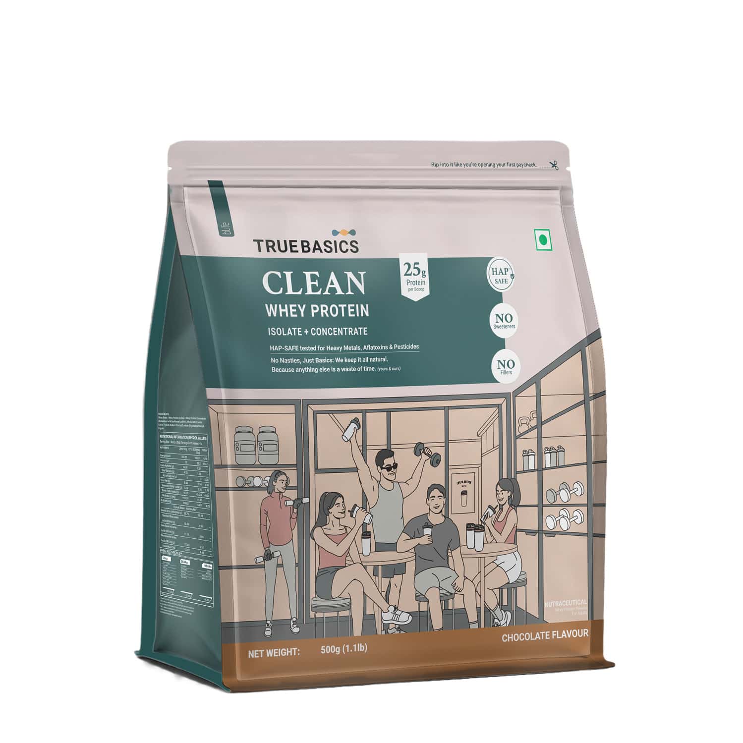 Truebasics Clean Whey Protein Powder Blend| Chocolate|500g | 25g Protein | Trustified Gold Certified