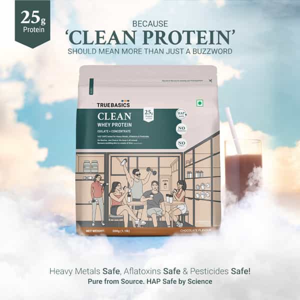 Truebasics Clean Whey Protein Powder Blend| Chocolate|500G | 25G Protein | Trustified Gold Certified