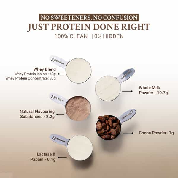 Truebasics Clean Whey Protein Powder Blend| Chocolate|500G | 25G Protein | Trustified Gold Certified