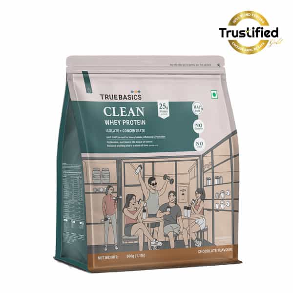 Truebasics Clean Whey Protein Powder Blend| Chocolate|500G | 25G Protein | Trustified Gold Certified