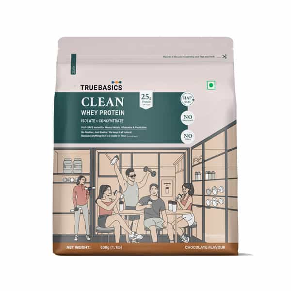 Truebasics Clean Whey Protein Powder Blend| Chocolate|500G | 25G Protein | Trustified Gold Certified