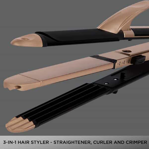 Vega 3 In 1 Hair Styler Straightener Curler & Crimper (Vhscc-01) Black
