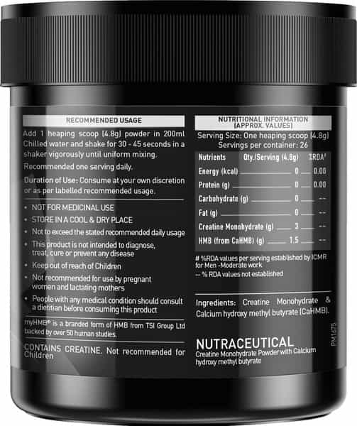 Muscleblaze Creatine Hmb With Myhmb|Strength Power & Endurance|Muscle Protein Synthesis (125 G)