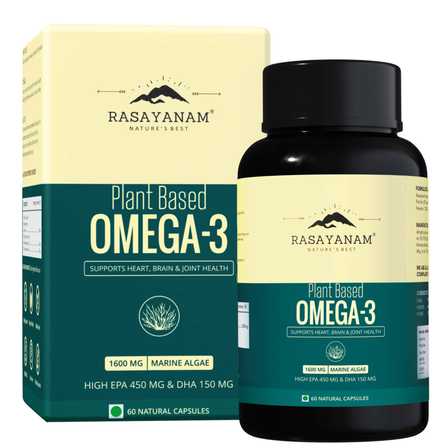 Rasayanam Omega - 3 | Vegan | No Burps | Epa+dha | 60 Capsules | Pack Of 1