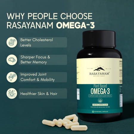 Rasayanam Omega - 3 | Vegan | No Burps | Epa+Dha | 60 Capsules | Pack Of 1