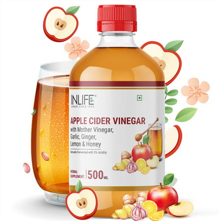 Inlife Apple Cider Vinegar With Garlic Ginger Lemon Honey Mother Of Vinegar Weight Management-500 Ml