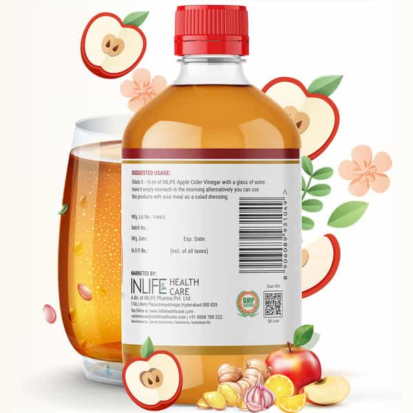 Inlife Apple Cider Vinegar With Garlic Ginger Lemon Honey Mother Of Vinegar Weight Management-500 Ml
