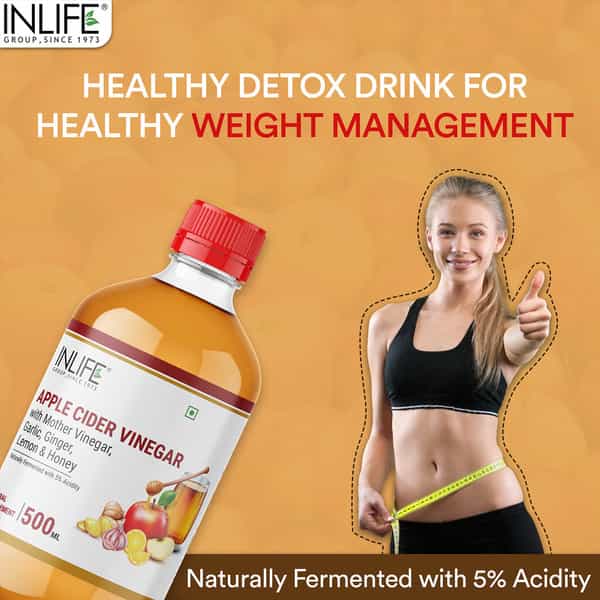 Inlife Apple Cider Vinegar With Garlic Ginger Lemon Honey Mother Of Vinegar Weight Management-500 Ml