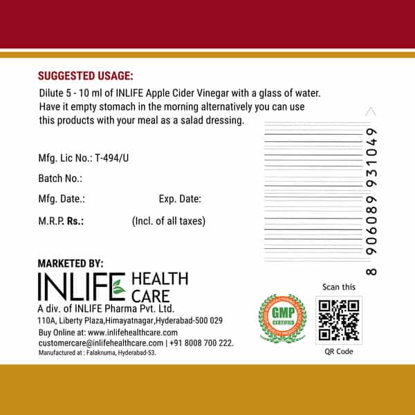 Inlife Apple Cider Vinegar With Garlic Ginger Lemon Honey Mother Of Vinegar Weight Management-500 Ml