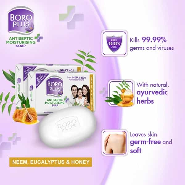 Boroplus Antiseptic + Moisturising Soap - Neem | Eucalyptus & Honey - 125 Gm