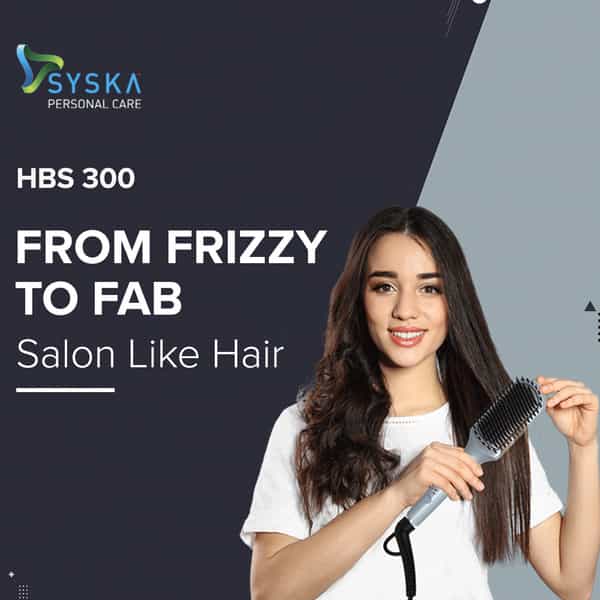 Syska Hbs300 Salon Finish Hair Straightening Brush With Ceramic Tourmaline Coated Heating Plate Blue