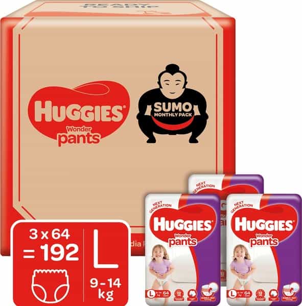 Buy HUGGIES WONDER PANTS DIAPERS SUMO PACK, LARGE (192 COUNT) Online