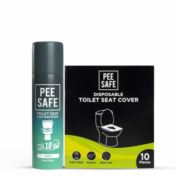Peesafe Toilet Hygiene Combo - Toilet Seat Sanitizer Mint 50Ml|Disposable Toilet Seat Cover 10N