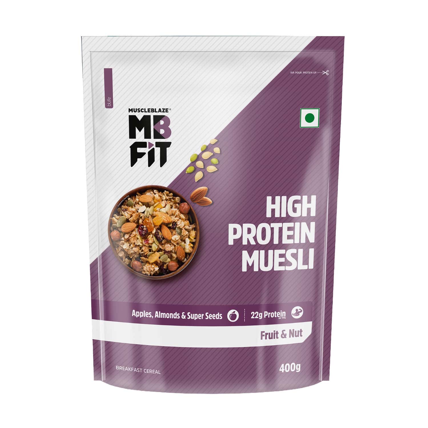 Muscleblaze Fit High Protein Muesli (fruits & Nut | 400g) | 22g Protein