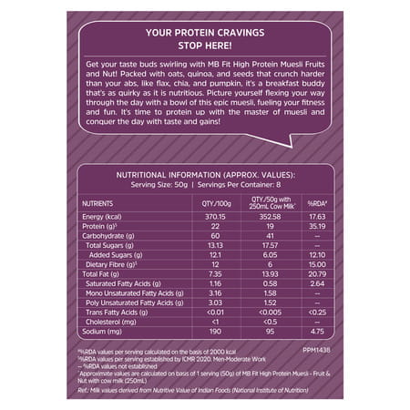 Muscleblaze Fit High Protein Muesli (Fruits & Nut | 400G) | 22G Protein