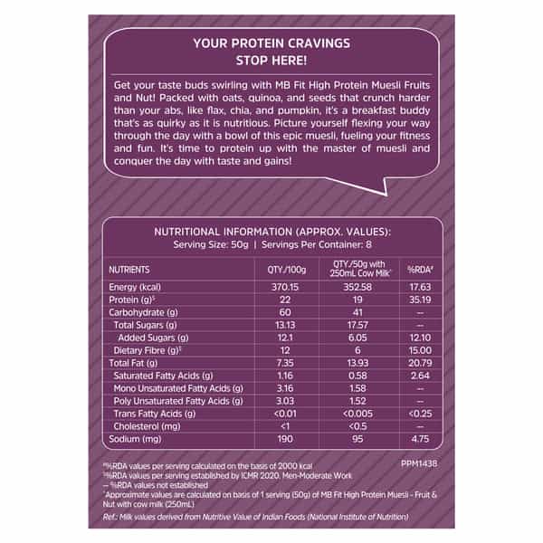 Muscleblaze Fit High Protein Muesli (Fruits & Nut | 400G) | 22G Protein