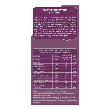 Muscleblaze High Protein Muesli 400 G | Fruits & Nut | 19 G Protein | Protein Breakfast Cereals