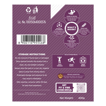 Muscleblaze High Protein Muesli 400 G | Fruits & Nut | 19 G Protein | Protein Breakfast Cereals