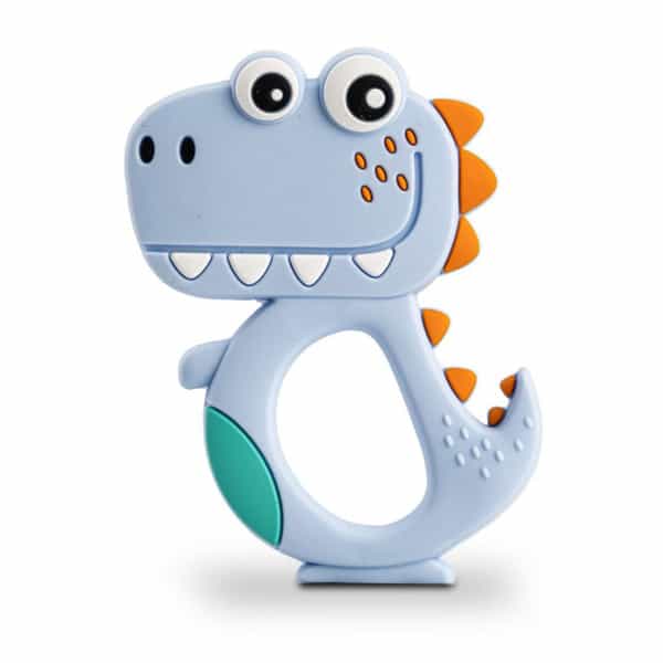 Chevalier Soft Silicone Rubber Baby Teether | Soothes Sore Gums Chew Infant Toy | Dinosaur Skyblue