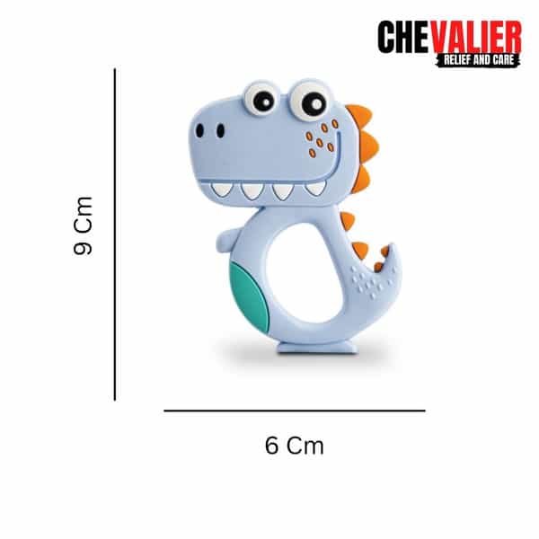 Chevalier Soft Silicone Rubber Baby Teether | Soothes Sore Gums Chew Infant Toy | Dinosaur Skyblue