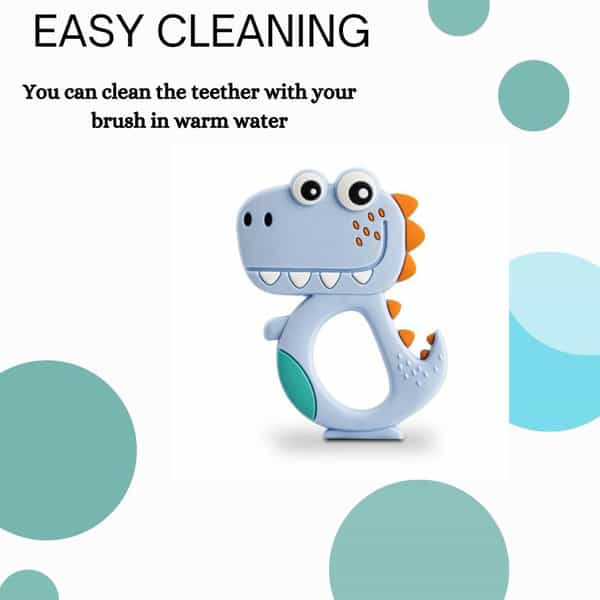 Chevalier Soft Silicone Rubber Baby Teether | Soothes Sore Gums Chew Infant Toy | Dinosaur Skyblue