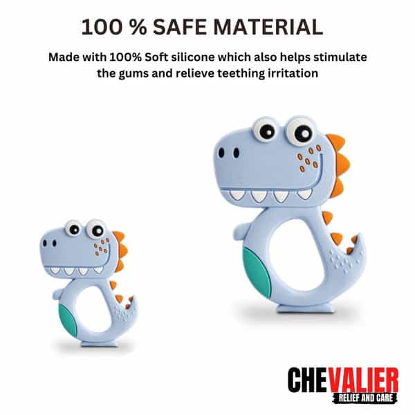 Chevalier Soft Silicone Rubber Baby Teether | Soothes Sore Gums Chew Infant Toy | Dinosaur Skyblue